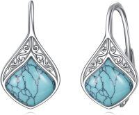 wholesale Sterling Silver Moonstone Teardrop Leverback Earrings for Sensitive Ears-December-Turquoise