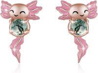 wholesale 925 Sterling Silver Rose Gold Plated Moss Agate Axolotl Stud Earrings 10.6-16mm Hypoallergenic Lightweight Gift for Women-B-Moss Agate