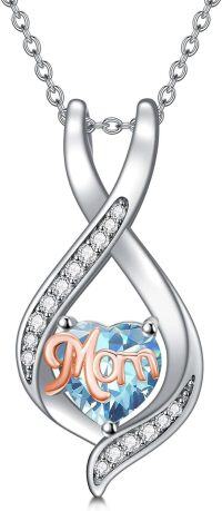 wholesale 925 Sterling Silver Birthstone Mom Necklace Mama Jewelry Gift for Women-03-March