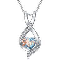 wholesale 925 Sterling Silver Mom Heart Pendant Necklace-03-March