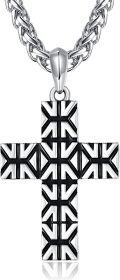 wholesale 925 Sterling Silver Black and White Geometric Patterned Cross Necklace for Men Women Catholic Religious s-0-0