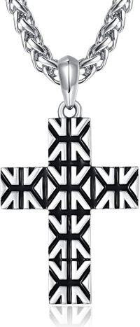 wholesale 925 Sterling Silver Black and White Geometric Patterned Cross Necklace for Men Women Catholic Religious s-H-Cross