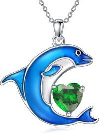 wholesale Sterling Silver Birthstone Blue Dolphin Pendant Necklace-May