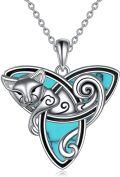 wholesale Sterling Silver Celtic Cat Necklace Urn Necklace with Triquetra Trinity Knot Halloween Jewelry-0-0