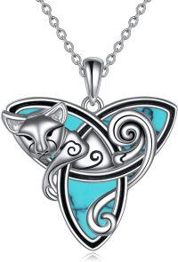 wholesale 925 Sterling Silver Turquoise Celtic Cat and Triquetra Pendant Necklace for Women-turquoise cat necklace