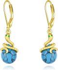 wholesale 925 Sterling Silver Snake Blue Stone Drop Earrings 4cm Long-0-0
