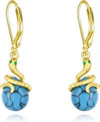 wholesale 925 Sterling Silver Snake Blue Stone Drop Earrings 4cm Long-Snake