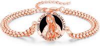 wholesale 925 Sterling Silver & Black Onyx Our Lady of Guadalupe Bracelet, 20mm Charm, 7+2 Extender, Double , Catholic Jewelry-Rose Gold-Guadalupe