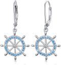 wholesale 925 Sterling Silver Blue Crystal Ship Wheel Stud Earrings - Nautical Sailor s for Women Friends-0-0