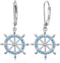 wholesale 925 Sterling Silver Blue Crystal Ship Wheel Stud Earrings - Nautical Sailor s for Women Friends-Nautical Drop Earrings