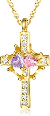 wholesale  Sterling Silver Birthstones Gold Cross Necklace for Women -06-10-Jun-Oct-06-10-Jun-Oct