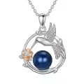TOUPOP Sterling Silver Black Freshwater Pearl Hummingbird Pendant Necklace-0-0
