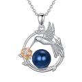 TOUPOP Sterling Silver Black Freshwater Pearl Hummingbird Pendant Necklace-0-0