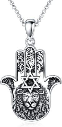 wholesale 925 Sterling Silver Hamsa Tree of Life Viking Lion Pendant Necklace-Hamsa Lion Necklace