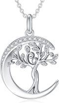 wholesale 925 Sterling Silver Moon & Tree Pendant Necklace with Cubic Zirconia for Women's Gifts-0-0