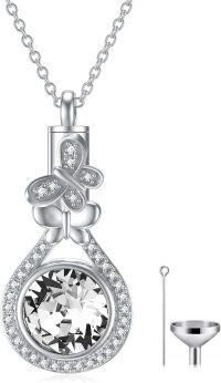 wholesale Sterling Silver Austrian Crystal Butterfly Urn Necklace for Ashes-04-Apr. White
