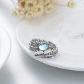wholesale 925 Sterling Silver Turquoise Moonstone Feather Ring Adjustable Navajo Jewelry Gift-0-1