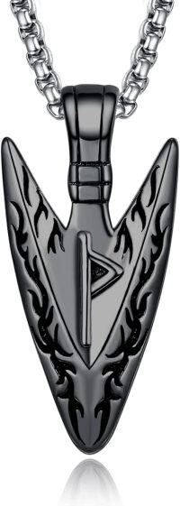 wholesale  Black Arrowhead Norse Rune Pendant Necklace for Men-BLACK