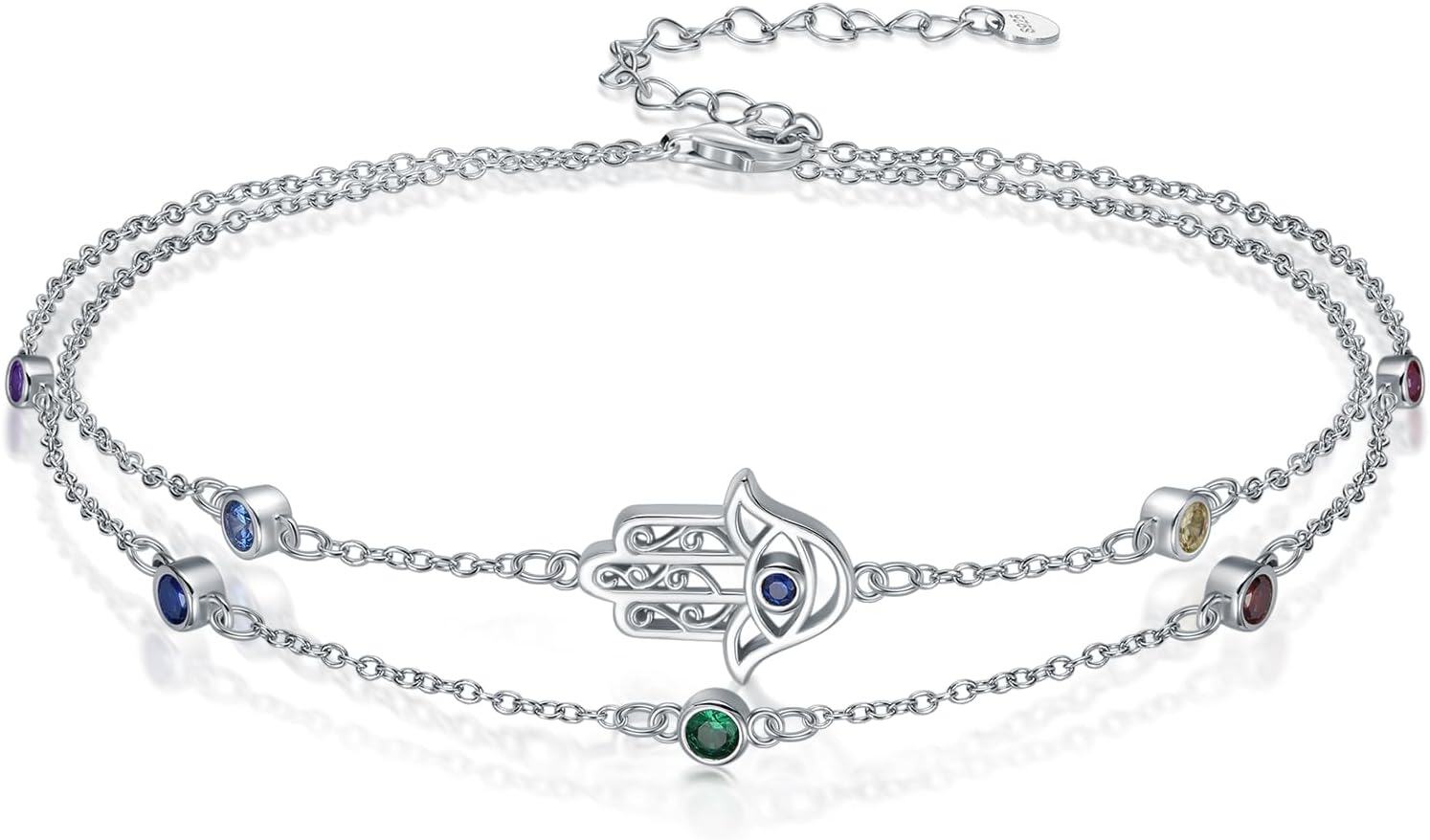 Sterling Silver Birthstone Women s Anklet Bracelets Infinity Butterfly Evil Eye Turtle Pineapple Starfish Heart-Evil Eye & Hamsa-Anklet 9"-11"