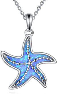 wholesale 925 Sterling Silver Starfish Blue Opal Pendant Necklace Beach s for Women-Starfish