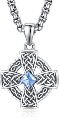 wholesale 925 Sterling Silver Birthstone Celtic Cross Necklace for Men Irish Jewelry 2 5mm 22 +2 Rolo Chain-12-Dece Birthstone