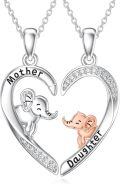 wholesale 925 Sterling Silver Elephant Mother Daughter Jewelry Set - Heart Pendant Necklace for Women, Mom Gift for Birthday, Mother's Day-0-0