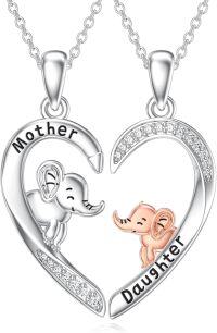 wholesale 925 Sterling Silver Elephant Mother Daughter Jewelry Set - Heart Pendant Necklace for Women, Mom Gift for Birthday, Mother's Day-01-Elephant