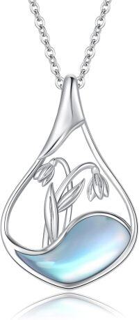 wholesale  Sterling Silver Moonstone Teardrop Necklace Women s Birth Flower Jewelry Gift for Mom Birthday Christmas -01-Jan.-Snowdrop