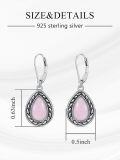 wholesale 925 Sterling Silver Rose Quartz Teardrop Leverback Earrings Hypoallergenic Romantic Gift for Women-0-5