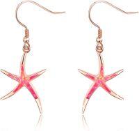 wholesale 925 Sterling Silver Pink Opal Starfish Dangle Earrings - Nautical Hawaiian Ocean Jewellery for Women-Pink