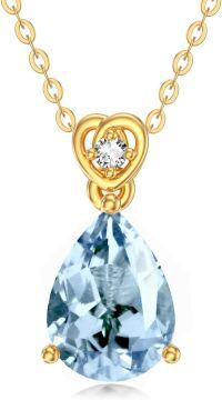 wholesale 14K Gold Diamond (I2 I3) 2Ct Teardrop Birthstone Necklace for Women-Aquamarine