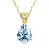 wholesale 14k Gold Teardrop Aquamarine Diamond Pendant Necklace Wholesale With Heart Detail-Aquamarine