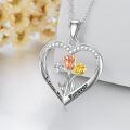wholesale 925 Sterling Silver Heart-Shaped Flower Pendant Necklaces with I Love You Forever Inscription for Women Girls Gifts-0-2