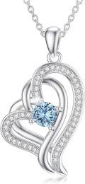 wholesale TOUPOP Aquamarine Necklace Sterling Silver Double Heart Pendant Necklace With March Birthstone Birthday Christmas Jewelry Gifts For Women Her -0-0