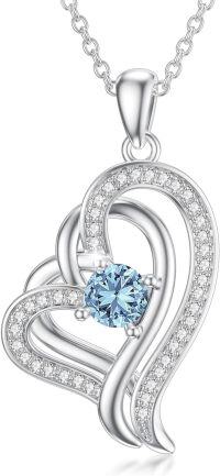 wholesale TOUPOP Aquamarine Necklace Sterling Silver Double Heart Pendant Necklace With March Birthstone Birthday Christmas Jewelry Gifts For Women Her -undefined