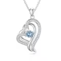 TOUPOP Sterling Silver Aquamarine Double Heart Pendant Necklace-0-0