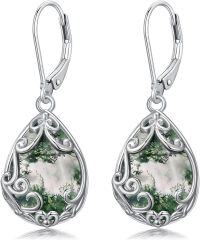 wholesale 925 Sterling Silver Moss Agate Drop Earrings with Leverbacks for Women's  Ideas-Moss Agate