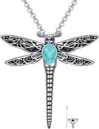 wholesale Sterling Silver Stone Dragonfly Urn Necklace for Ashes w Filling Tool-Stone-Turquoise