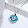 wholesale 925 Sterling Silver Blue Turquoise & Cubic Zirconia Compass Pendant Necklace for Women Girls Gifts Vintage Bohemian Style Jewelry 45cm Chain Length-0-21