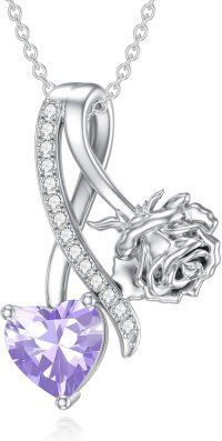 wholesale 925 Sterling Silver Birthstone Flower Necklace 12 Month Birth Flower Pendant for Women Christmas Birthday Jewelry-06-June-Rose