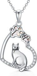 wholesale 925 Sterling Silver Cat and Dog Heart with Paw Prints Pendant Necklace-0-0