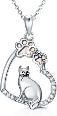 wholesale 925 Sterling Silver Cat and Dog Heart with Paw Prints Pendant Necklace-Cat