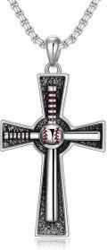 wholesale 925 Sterling Silver Baseball Themed Cross Pendant Necklace for Men & Women-0-0