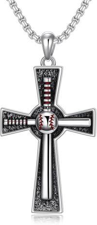 wholesale 925 Sterling Silver Baseball Themed Cross Pendant Necklace for Men & Women-Cross Baseball Necklace
