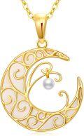 wholesale 14K Gold Mother-of-Pearl Crescent Moon Pendant Necklace - 16 + Extender Chain-0-0