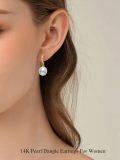wholesale 14K Gold White Freshwater Pearl Drop Earrings with Diamond Accents-0-1