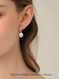 wholesale 14K Gold White Freshwater Pearl Drop Earrings with Diamond Accents-0-1