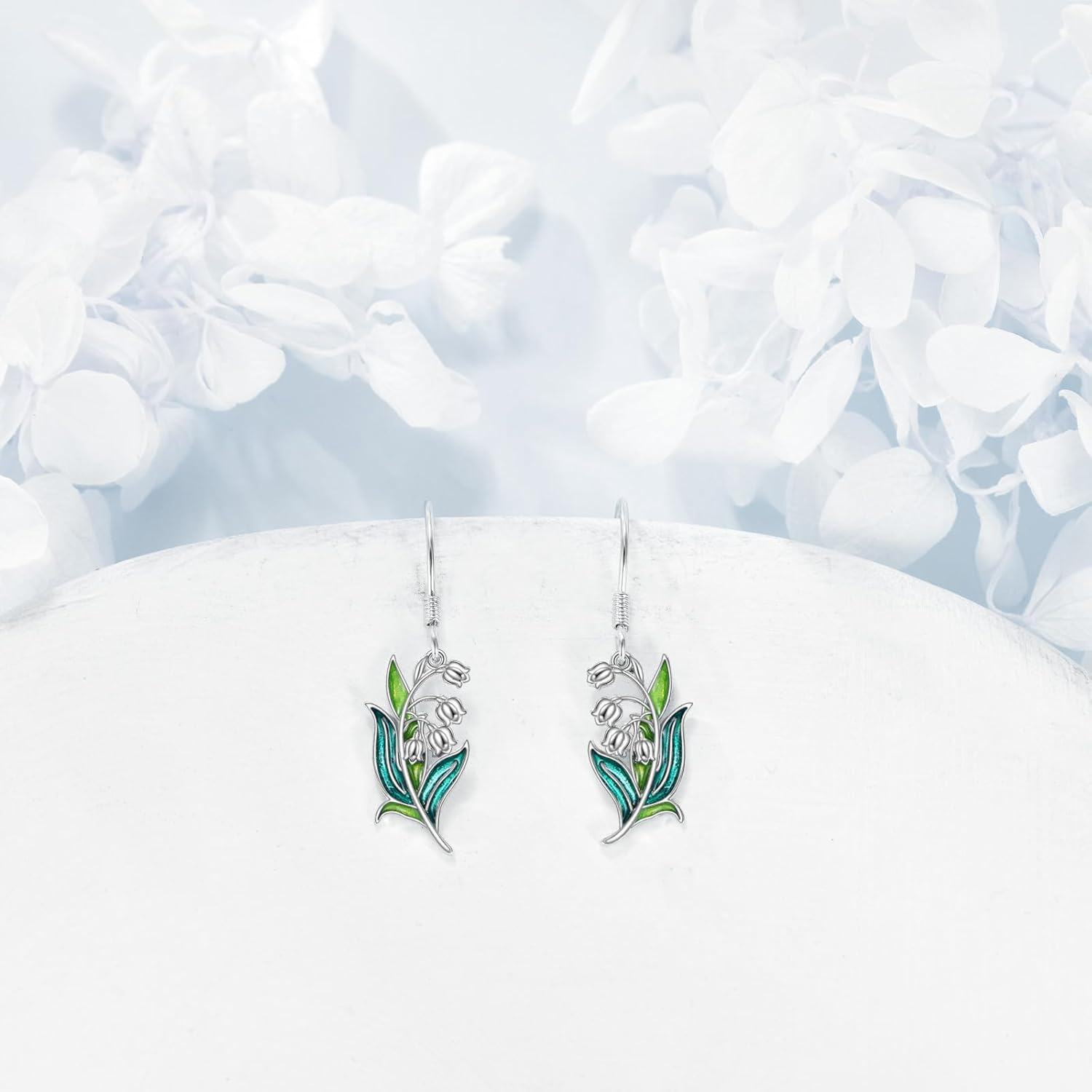 wholesale 925 Sterling Silver Green Enamel Flower Drop Earrings-0-4