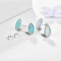 wholesale 925 Sterling Silver Green Opal Marquise Leaf Stud Earrings for Women - Nature Inspired -0-2