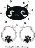 wholesale 925 Sterling Silver Small Hoop Earrings with Black Paw Print for Sensitive Ears Cute Animal s for Women & Daughter-0-5